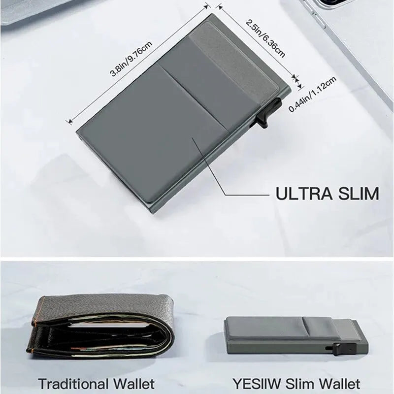 Simple Wallet Card Cover Aluminum Alloy Side Card Push Bag Automatic Large-Capacity Anti-Theft Brush Metal Box Wallet Card Clip