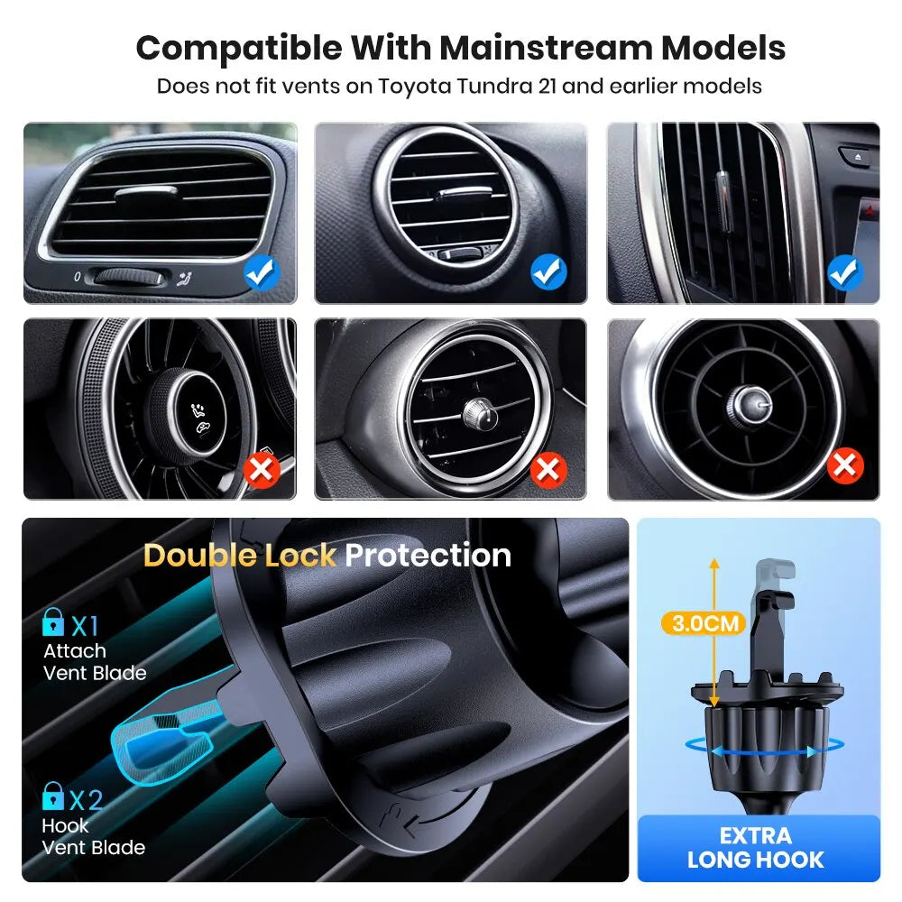 Car Phone Holder Mount, Auto Locking Universal Phone Holder with Hook Clip for Car Air Vent for iPhone Samsung