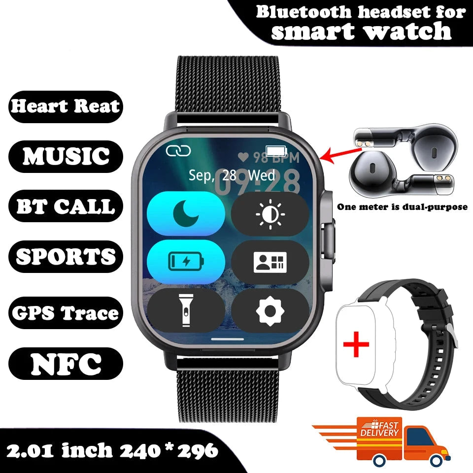 2024 Smart Watch 2 in 1 With Earphone Smartwatch Bluetooth Call Men Watch GPS Track Heart Rate Monitor Play Music SmartWatch