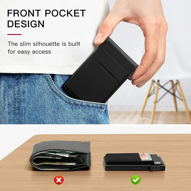 Simple Wallet Card Cover Aluminum Alloy Side Card Push Bag Automatic Large-Capacity Anti-Theft Brush Metal Box Wallet Card Clip