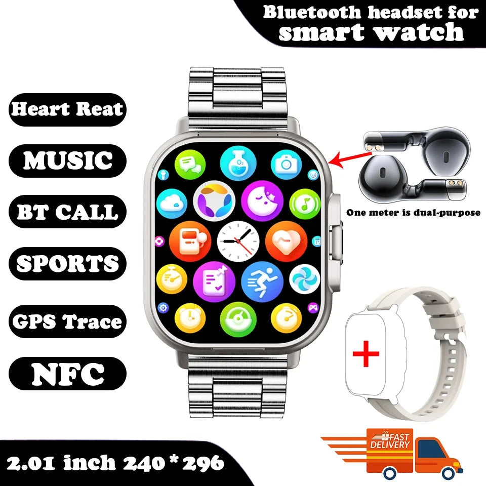 2024 Smart Watch 2 in 1 With Earphone Smartwatch Bluetooth Call Men Watch GPS Track Heart Rate Monitor Play Music SmartWatch