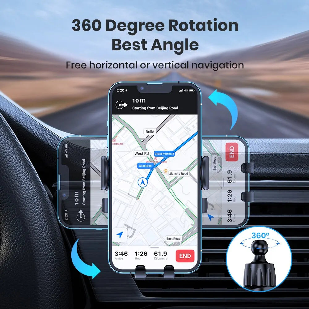 Car Phone Holder Mount, Auto Locking Universal Phone Holder with Hook Clip for Car Air Vent for iPhone Samsung