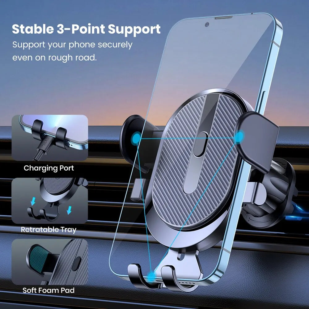 Car Phone Holder Mount, Auto Locking Universal Phone Holder with Hook Clip for Car Air Vent for iPhone Samsung