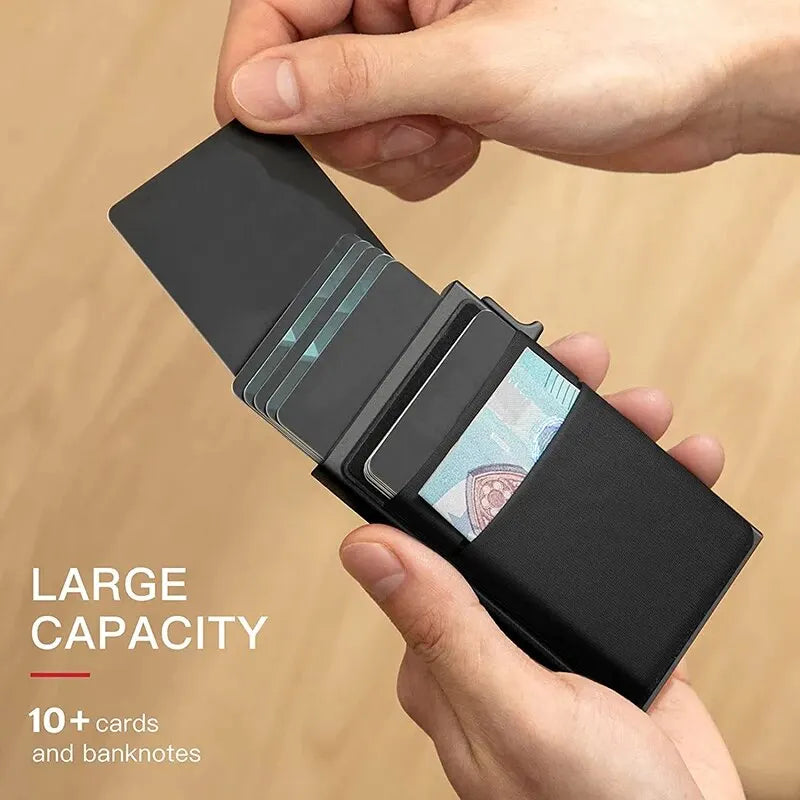 Simple Wallet Card Cover Aluminum Alloy Side Card Push Bag Automatic Large-Capacity Anti-Theft Brush Metal Box Wallet Card Clip